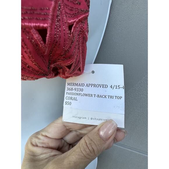 Blue Life Pasion flower Lace Bikini Swimsuit Triangle Top T-back Sz XS In Coral - Picture 5 of 11